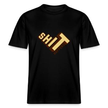 La merde arrive faire des piles -  T-shirt unisexe RELAXED FIT en coton bio - noir - Devant - Alina (178cm) & Michal (187cm)