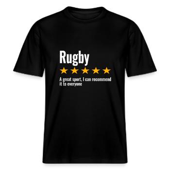 Rugby Sports Cool Sayings -  RELAXED FIT Unisex Organic T-Shirt - black - Front - Alina (178cm) & Michal (187cm)