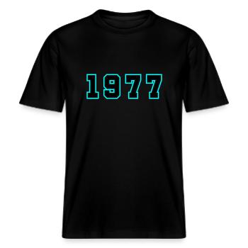 1977 Jahr Geburtstag -  RELAXED FIT Unisex Organic T-Shirt - Schwarz - Vorne - Alina (178cm) & Michal (187cm)