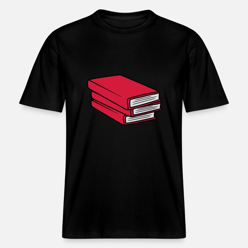 3 Books Stack Design -  RELAXED FIT Unisex Organic T-Shirt - black