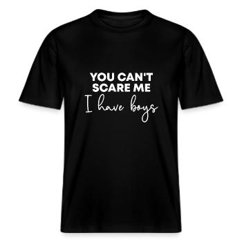 Tu ne peux pas me faire peur, j’ai des garçons drôles -  T-shirt unisexe RELAXED FIT en coton bio - noir - Devant - Alina (178cm) & Michal (187cm)