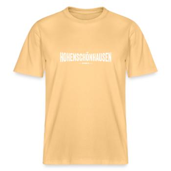 Hohenschönhausen Ostberlin -  RELAXED FIT Unisex Organic T-Shirt - Hellgelb - Vorne - Alina (178cm) & Michal (187cm)