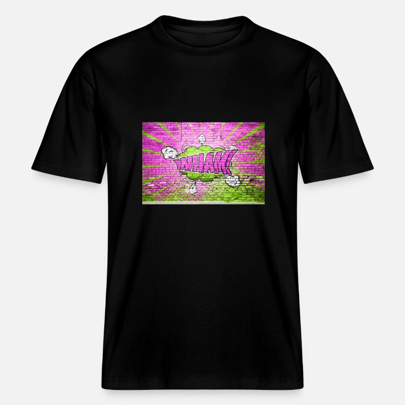 Wham! Comic Style Bubble Graffiti Lettering on Bri - RELAXED FIT Unisex Organic T-Shirt - black