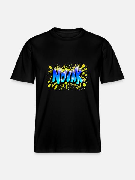 NOVAK graffiti sprut gul utskrivbar fornavn - Økologisk RELAXED FIT Unisex T-skjorte - svart