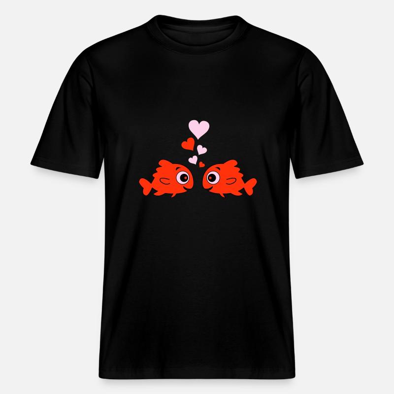 Bande dessinée Poissons amoureux 2 -  T-shirt unisexe RELAXED FIT en coton bio - noir