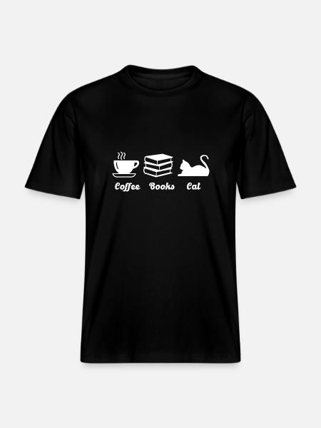 Coffee books cat - RELAXED FIT Unisex Organic T-Shirt - black