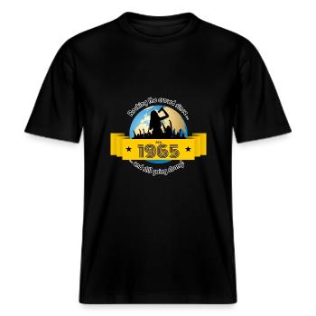 60. Geburtstag Rocking the crowd since 07/1965 -  RELAXED FIT Unisex Organic T-Shirt - Schwarz - Vorne - Alina (178cm) & Michal (187cm)