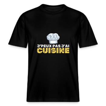 je peux pas j ai cuisine humour chef cuisinier -  T-shirt unisexe RELAXED FIT en coton bio - noir - Devant - Alina (178cm) & Michal (187cm)
