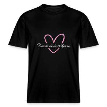 Témoin de La mariée cœur rose pailleté -  T-shirt unisexe RELAXED FIT en coton bio - noir - Devant - Alina (178cm) & Michal (187cm)