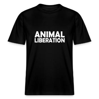 Animal liberation -  RELAXED FIT Unisex Organic T-Shirt - Schwarz - Vorne - Alina (178cm) & Michal (187cm)