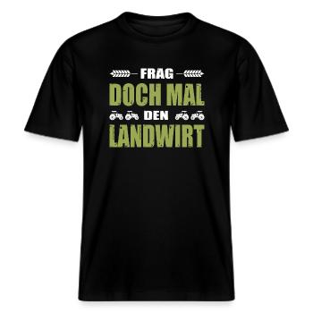 Bauernprotest Frag Doch Mal Den Landwirt Demo -  RELAXED FIT Unisex Organic T-Shirt - Schwarz - Vorne - Alina (178cm) & Michal (187cm)