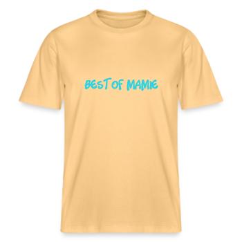 OMA. MUTTERTAG. ALLES GUTE ZUM OMA-TAG. ICH LIEBE DICH -  RELAXED FIT Unisex Organic T-Shirt - Hellgelb - Vorne - Alina (178cm) & Michal (187cm)