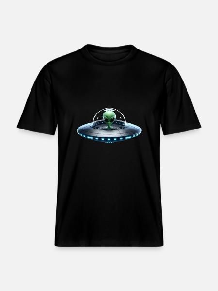 Green Alien in Spaceship - RELAXED FIT Unisex Organic T-Shirt - black