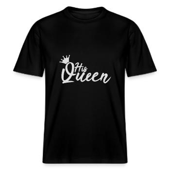 His Queen King Queen Pärchenoutfit -  RELAXED FIT Unisex Organic T-Shirt - Schwarz - Vorne - Alina (178cm) & Michal (187cm)