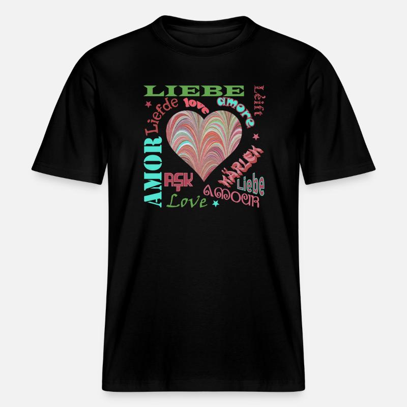 Amour Multilingue E 106 -  T-shirt unisexe RELAXED FIT en coton bio - noir