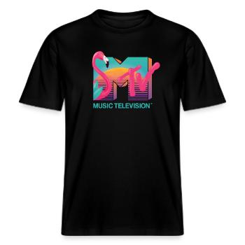 MTV Music Television Flamingo-Logo -  RELAXED FIT Unisex Organic T-Shirt - Schwarz - Vorne - Alina (178cm) & Michal (187cm)