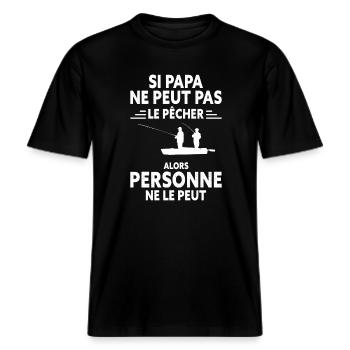 Papa pêcheur - Idée Cadeau -  T-shirt unisexe RELAXED FIT en coton bio - noir - Devant - Alina (178cm) & Michal (187cm)