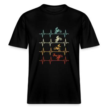 Motocross Herzschlag Enduro Supercross Dirt Bike -  RELAXED FIT Unisex Organic T-Shirt - Schwarz - Vorne - Alina (178cm) & Michal (187cm)