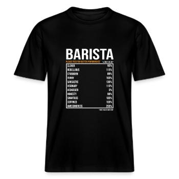 Barista tageswerte Lustiger Barista -  RELAXED FIT Unisex Organic T-Shirt - Schwarz - Vorne - Alina (178cm) & Michal (187cm)