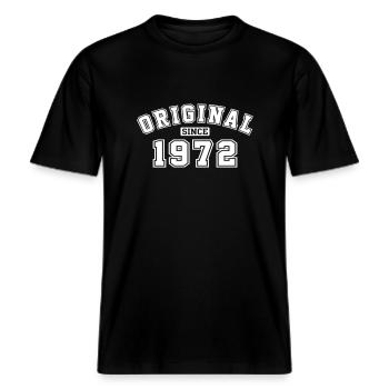Original Since 1972 Jahrgang Birthday Geburtstag -  RELAXED FIT Unisex Organic T-Shirt - Schwarz - Vorne - Alina (178cm) & Michal (187cm)