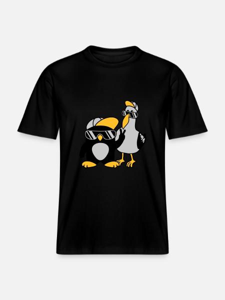 Möwe Pinguin 2 Freunde -  RELAXED FIT Unisex Organic T-Shirt - Schwarz
