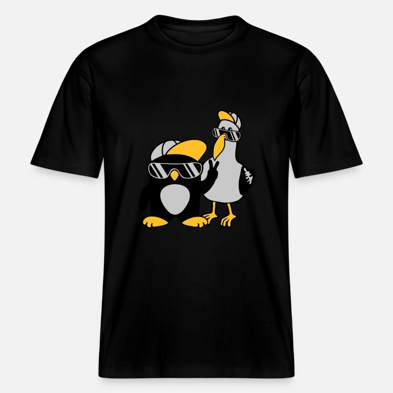 Möwe Pinguin 2 Freunde -  RELAXED FIT Unisex Organic T-Shirt - Schwarz