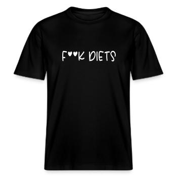 F**K DIETS -  RELAXED FIT Unisex Organic T-Shirt - black - Front - Alina (178cm) & Michal (187cm)