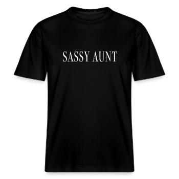 SASSY AUNT -  RELAXED FIT Unisex Organic T-Shirt - black - Front - Alina (178cm) & Michal (187cm)
