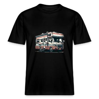 Wohnmobil Camping -  RELAXED FIT Unisex Organic T-Shirt - Schwarz - Vorne - Alina (178cm) & Michal (187cm)