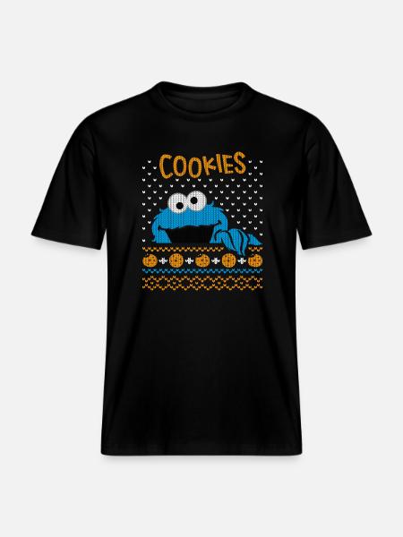 Sesame Street Cookie Monster Grimme Xmas -  Økologisk unisex T-shirt RELAXED FIT - sort