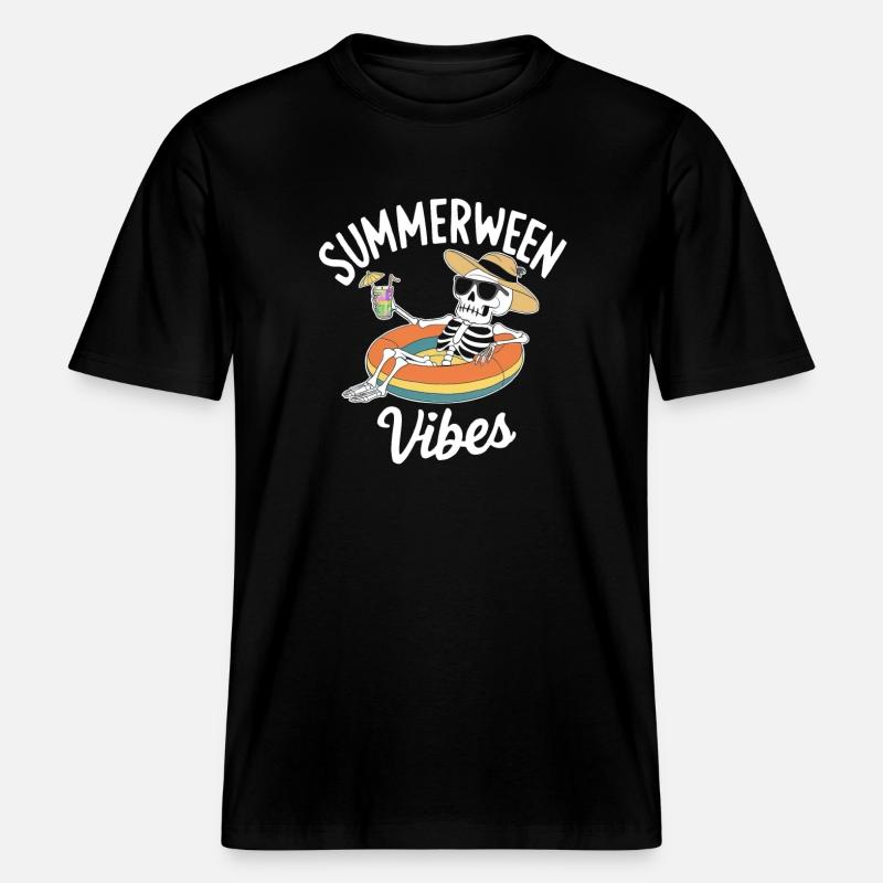 Summerween Vibes Skeleton - RELAXED FIT Unisex Organic T-Shirt - black
