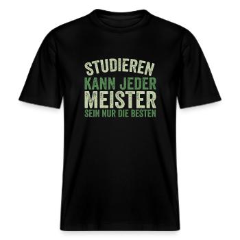 Meister Prüfung Bestanderen Prüfung -  RELAXED FIT Unisex Organic T-Shirt - Schwarz - Vorne - Alina (178cm) & Michal (187cm)