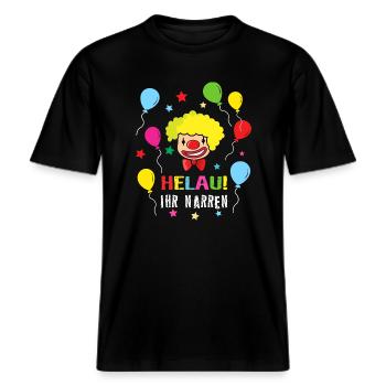 Helau Narr Narren Clown Kostüm Karneval lustig -  RELAXED FIT Unisex Organic T-Shirt - Schwarz - Vorne - Alina (178cm) & Michal (187cm)