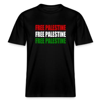 Free palestine -  RELAXED FIT Unisex Organic T-Shirt - Schwarz - Vorne - Alina (178cm) & Michal (187cm)