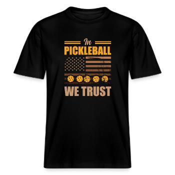 Pickleball USA Flag Paddleball Sportsman Team -  RELAXED FIT Unisex Organic T-Shirt - black - Front - Alina (178cm) & Michal (187cm)