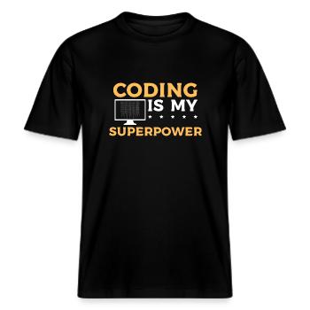 Coding Is My Superpower - Programmer Design -  RELAXED FIT Unisex Organic T-Shirt - black - Front - Alina (178cm) & Michal (187cm)