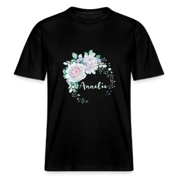 Für Annelie -  RELAXED FIT Unisex Organic T-Shirt - Schwarz - Vorne - Alina (178cm) & Michal (187cm)
