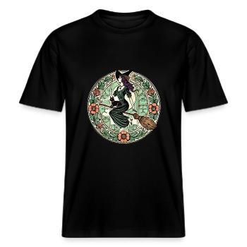 Halloween-Hexe -  RELAXED FIT Unisex Organic T-Shirt - Schwarz - Vorne - Alina (178cm) & Michal (187cm)