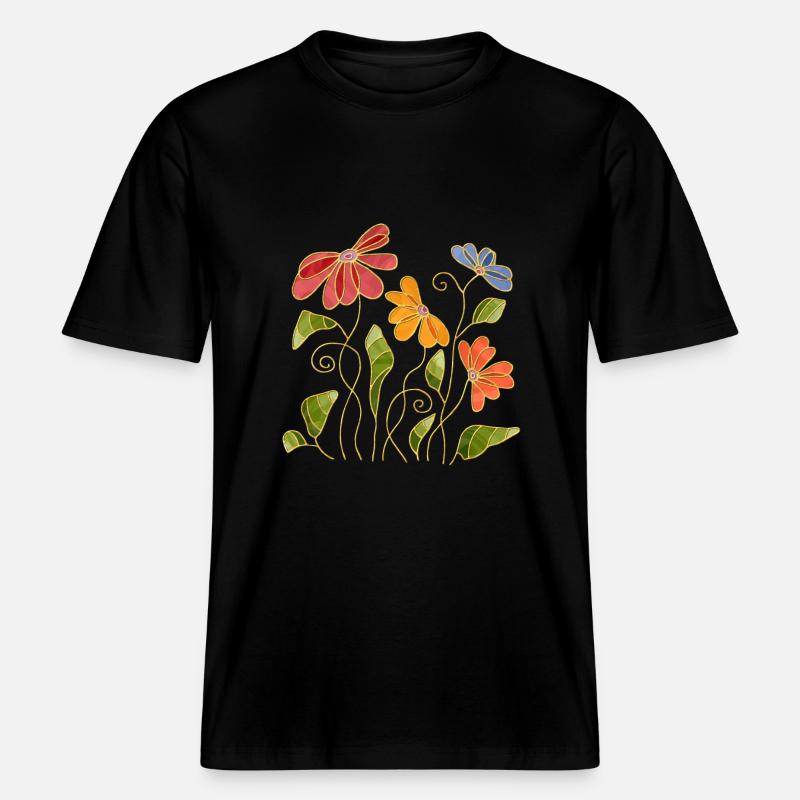 Fleur - T-shirt unisexe RELAXED FIT en coton bio - noir