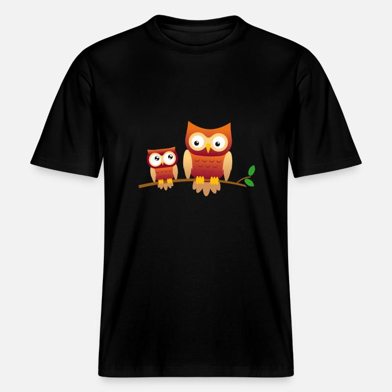 Eule mit kleiner Eule -  RELAXED FIT Unisex Organic T-Shirt - Schwarz