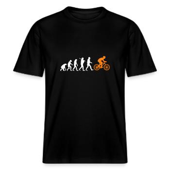 Evolution Fahrrad Bicycle Radsport Geschenk cool -  RELAXED FIT Unisex Organic T-Shirt - Schwarz - Vorne - Alina (178cm) & Michal (187cm)