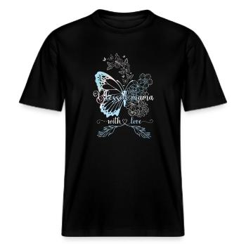 BÉNIS MAMAN AVEC AMOUR -  T-shirt unisexe RELAXED FIT en coton bio - noir - Devant - Alina (178cm) & Michal (187cm)