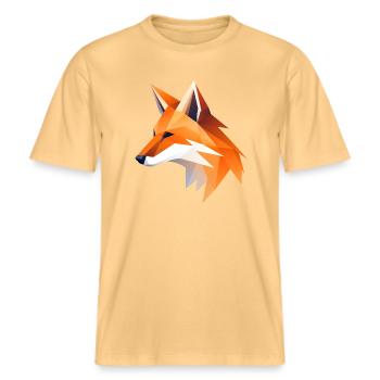 Fuchs Kopf Low Poly Logo Design -  RELAXED FIT Unisex Organic T-Shirt - Hellgelb - Vorne - Alina (178cm) & Michal (187cm)