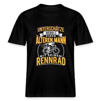 Fahrrad fahren Rennrad älteren Mann -  RELAXED FIT Unisex Organic T-Shirt - Schwarz - Vorne - Alina (178cm) & Michal (187cm)