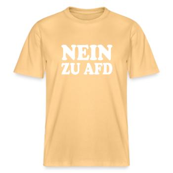 No to afd -  RELAXED FIT Unisex Organic T-Shirt - washed yellow - Front - Alina (178cm) & Michal (187cm)