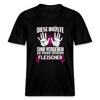 FLEISCHER - Brüste -  RELAXED FIT Unisex Organic T-Shirt - Schwarz - Vorne - Alina (178cm) & Michal (187cm)