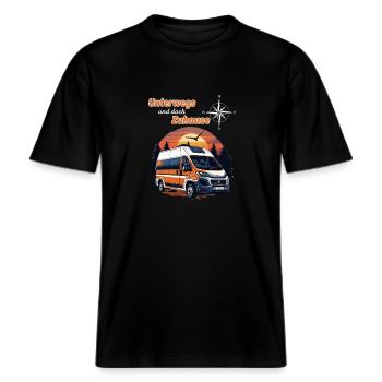 Camping Kastenwagen Wohnmobil Spruch-Unterwegs ... -  RELAXED FIT Unisex Organic T-Shirt - Schwarz - Vorne - Alina (178cm) & Michal (187cm)