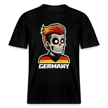 Deutschland Punk Skull -  RELAXED FIT Unisex Organic T-Shirt - Schwarz - Vorne - Alina (178cm) & Michal (187cm)