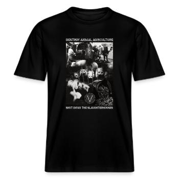 ZERSTÖREN SIE DIE TIERLANDWIRTSCHAFT -  RELAXED FIT Unisex Organic T-Shirt - Schwarz - Vorne - Alina (178cm) & Michal (187cm)