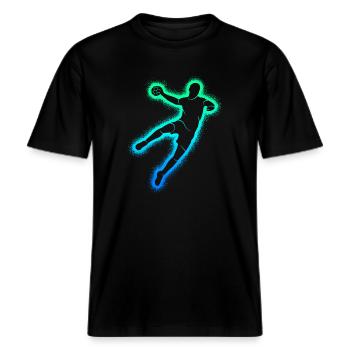 Handballspieler Handballer Kinder Herren Handball -  RELAXED FIT Unisex Organic T-Shirt - Schwarz - Vorne - Alina (178cm) & Michal (187cm)